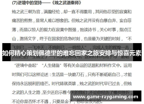 如何精心策划佩德里的难忘回家之旅安排与惊喜元素
